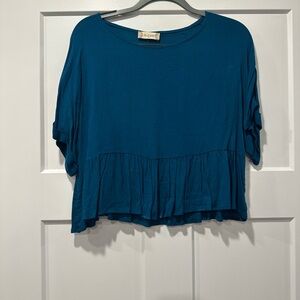 Chic Teal Blouse with Ruffle Hem